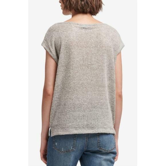 DKNY Heather Gray Drape-Front Sweater Size Medium