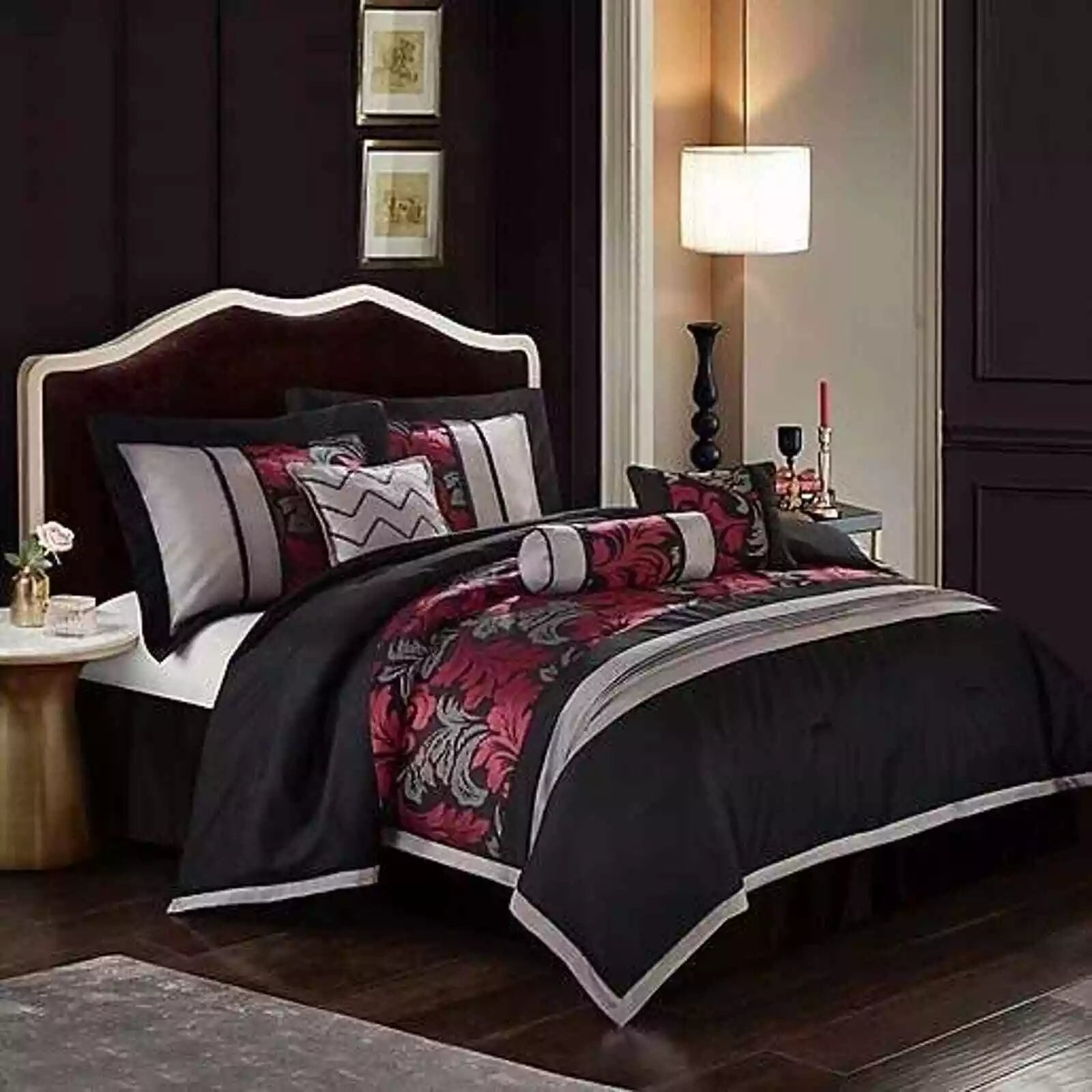 Nanshing Lincoln 7-Piece Comforter Set, Black, California King Bedding