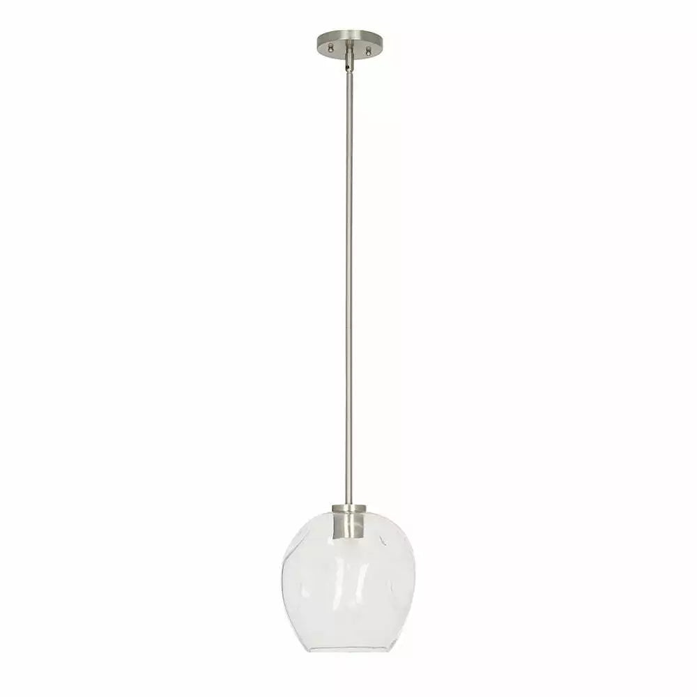 Cresswell Lighting 9″ Modern Brushed Nickel Clear Glass Round Mini Pendant Ceili