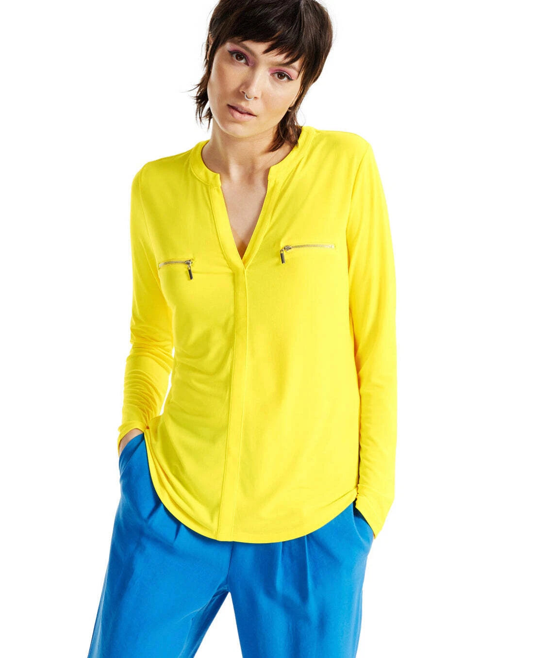 Inc Zip-Pocket Blouse, Size Large