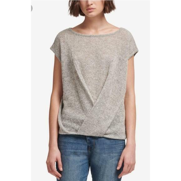 DKNY Heather Gray Drape-Front Sweater Size Medium