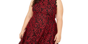City Studios Women's Floral Sleeveless Mock Fit Flare Party Dress Red