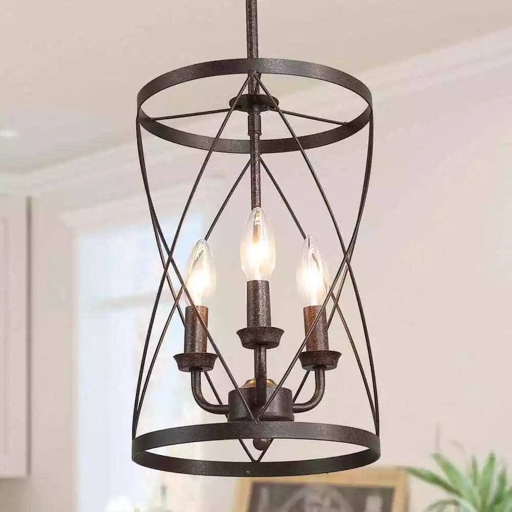 Lnc Farmhouse Chandelier Bronze Industrial 3-Light Drum Cage Candlestick Dining