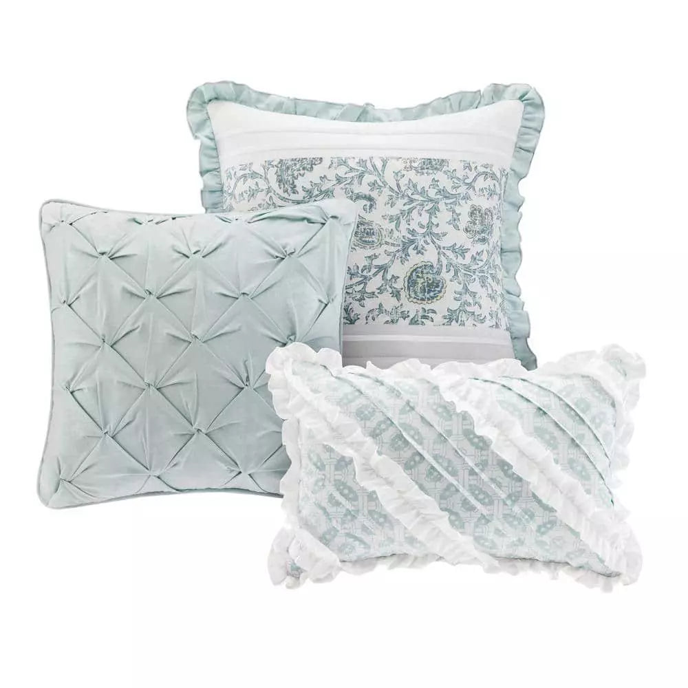 Madison Park Vanessa Comforter Set Cotton Percale Queen Size in Aqua (9-Piece)