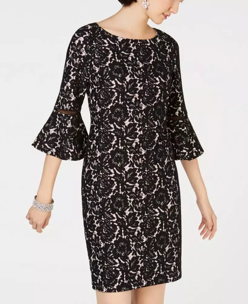 Jessica Howard Dress Pink Sheath Floral Bell Sleeve,Size 10 Vanessa Jane Jessica Howard Dress Pink Sheath Floral Bell Sleeve,Size 10 Vanessa Jane