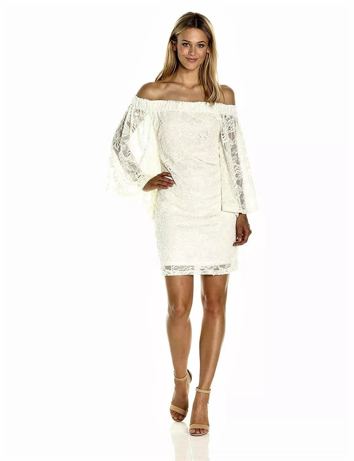 Jack by BB Dakota Daniela Stretch Lace off the Shoulder Dress, Ivory, Size XS