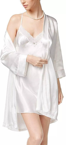 Linea Donatella Women's Mrs-Embroidered Wrap Robe Ivory White, Size Small