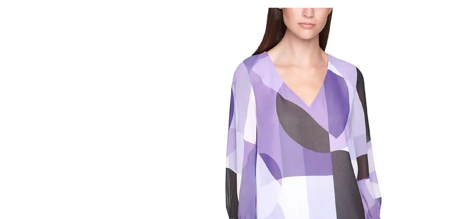 Calvin Klein Pleated-Sleeve Abstract-Print Top, Size Small