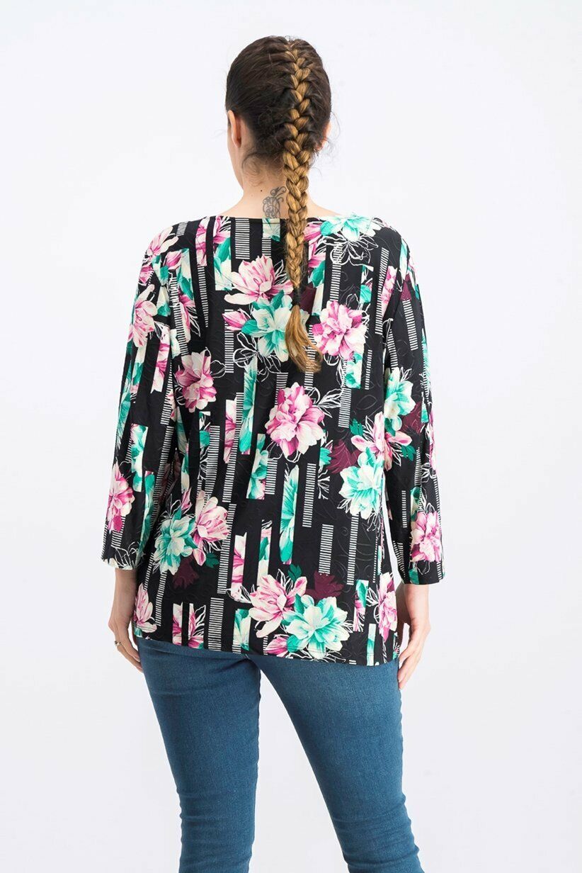 JM Collection Printed Pleated-Back Blouse, Size Large