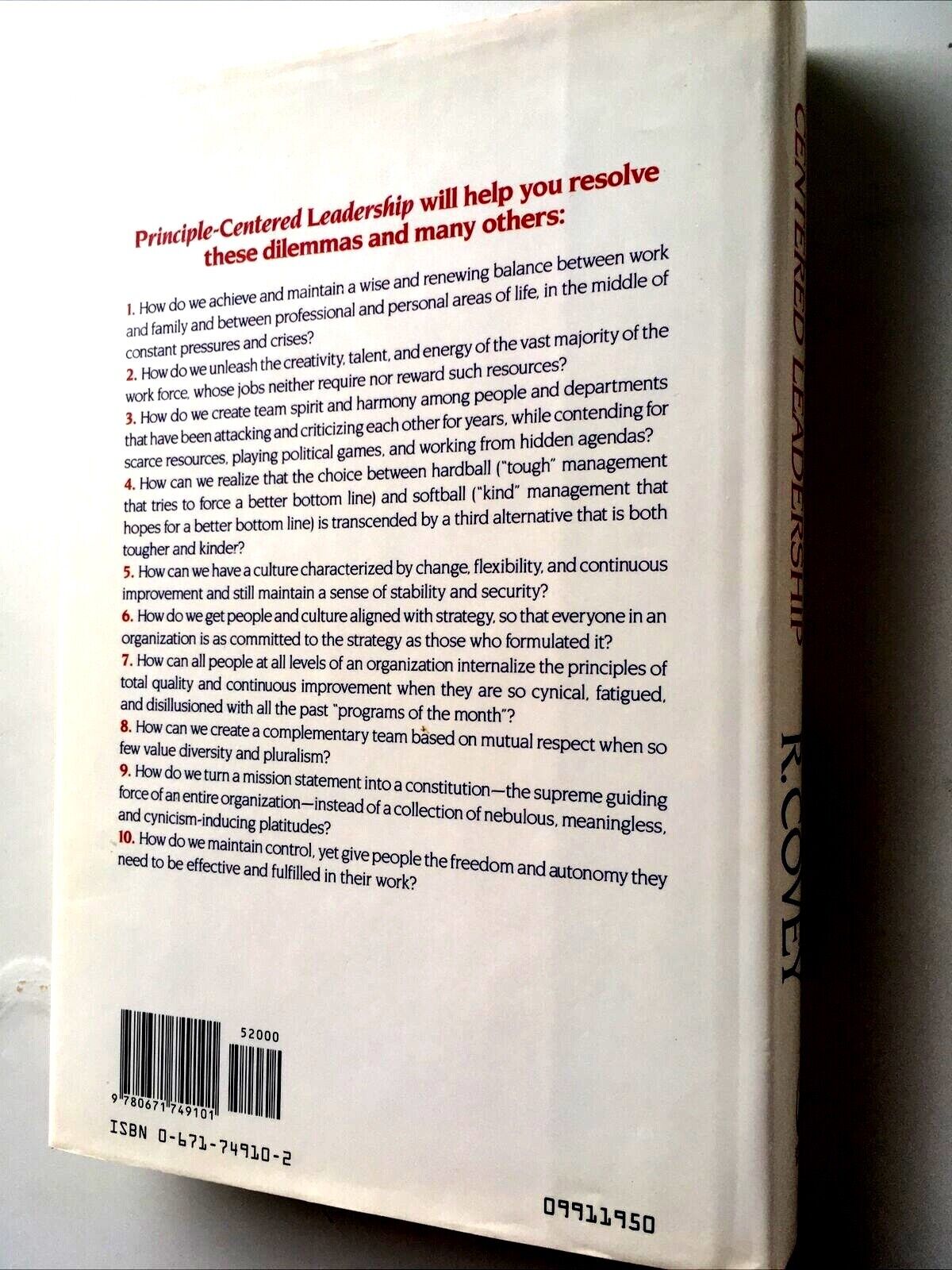 Principle-Centered Leadership by Stephen R. Covey (1990, Hardcover