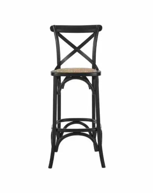 Home Decorators Mavery Black Wood Bar Stool With Woven 18 In. W X 43.7 In. H