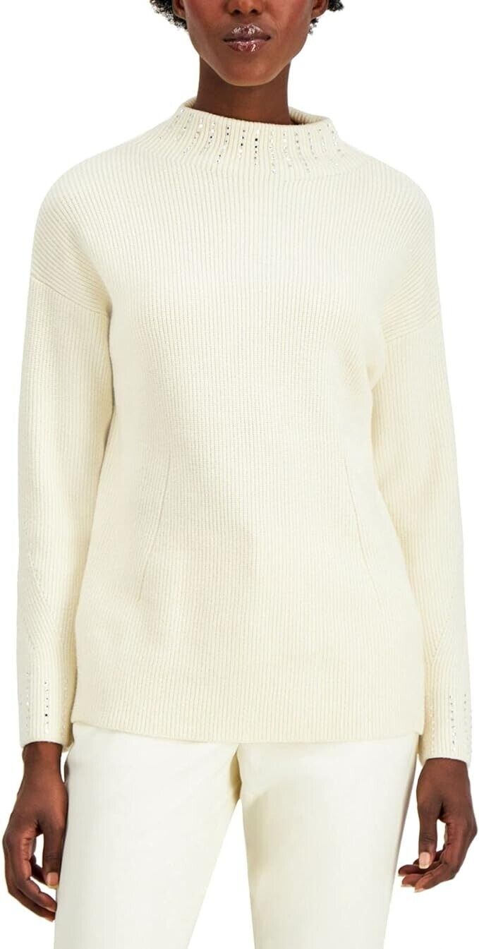 Alfani Embellished High-Neck Sweater, Size Large