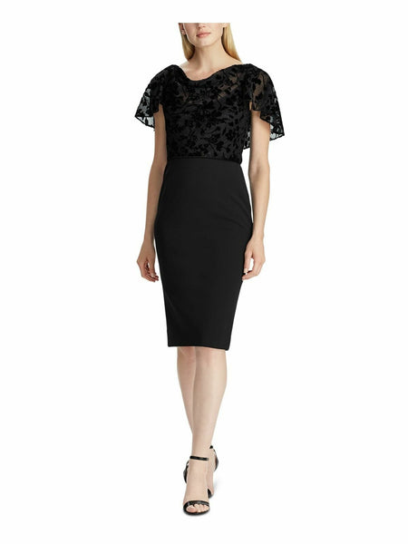 Ralph Lauren Embroidered Petal Sleeve Jewel Neck Sheath Dress, Size 8P