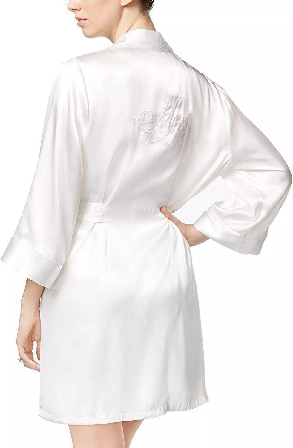 Linea Donatella Women's Mrs-Embroidered Wrap Robe Ivory White, Size Small