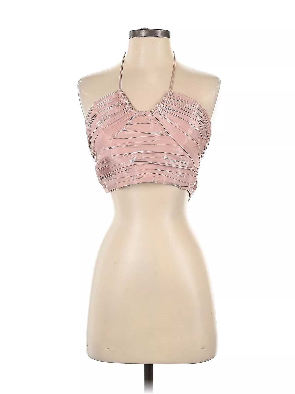 Lulus Live the Night Dusty Rose Satin Ruched Halter Crop Top, Size Large