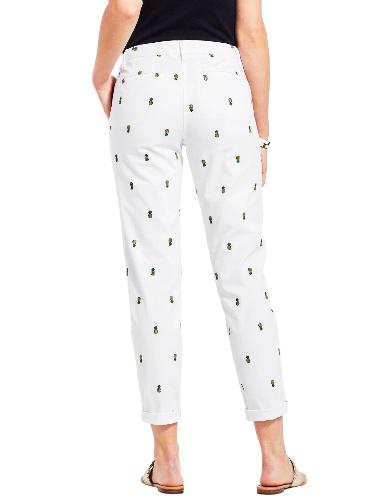 Talbots Girlfriend Chino Pants Embroidered Pineapples White, Size 4P