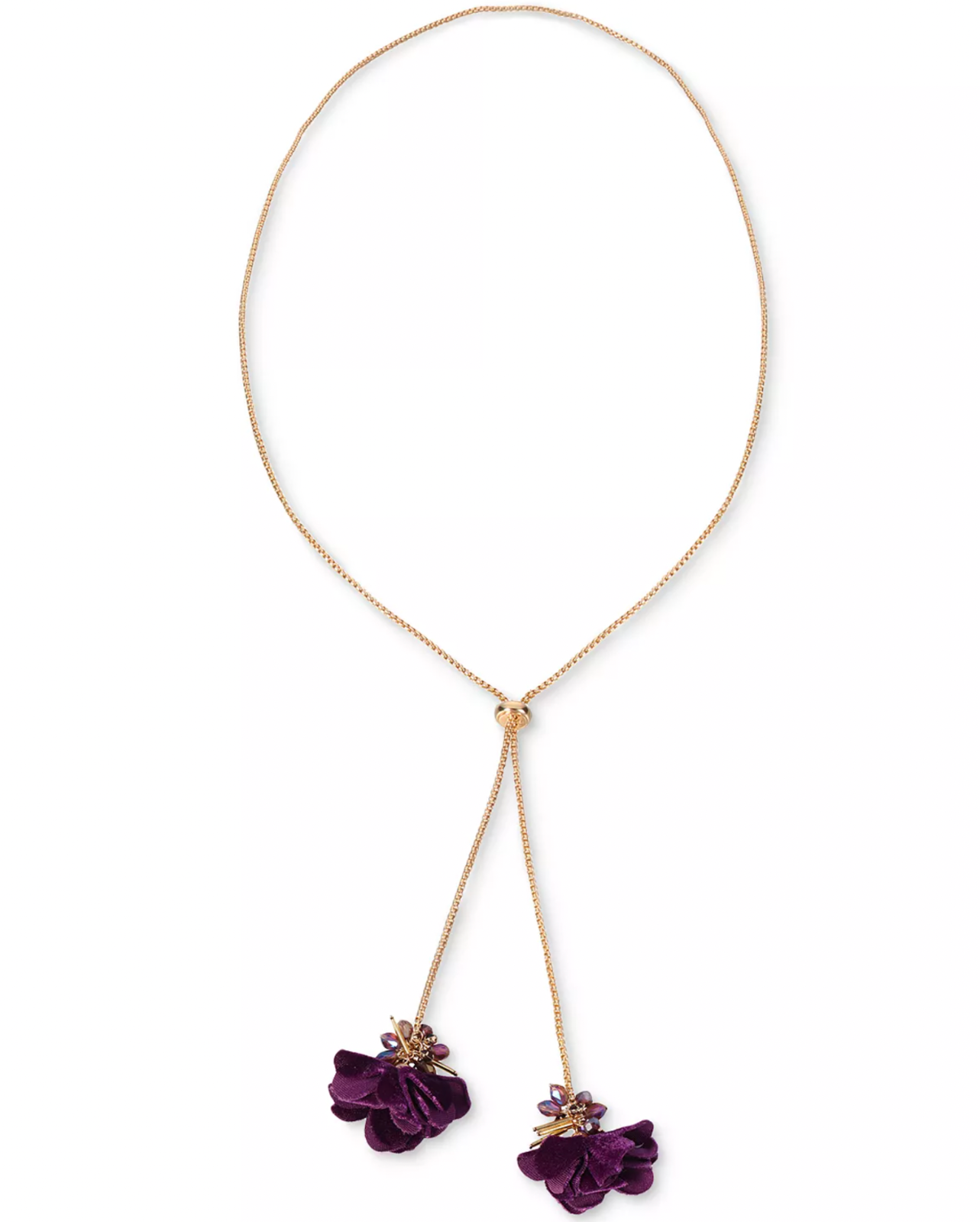 Inc Gold-Tone Color Bead and Flower 40In Adjustable Lariat Necklace