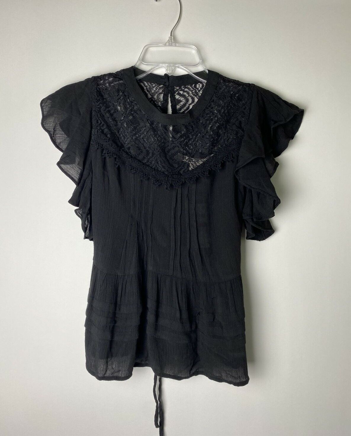 American Rag Juniors Lace-Trimmed Flutter-Sleeve Top, Size XXL