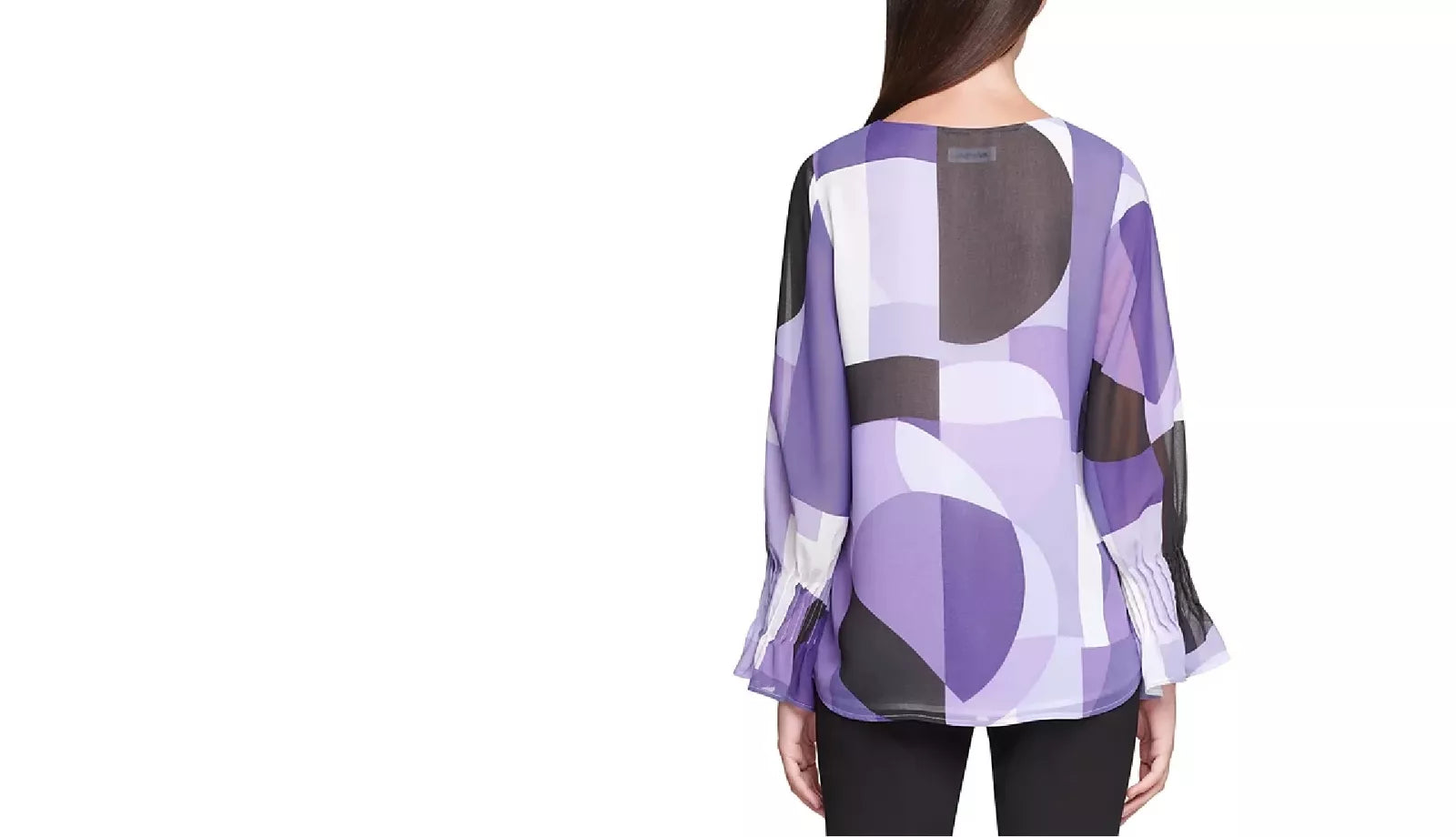 Calvin Klein Pleated-Sleeve Abstract-Print Top, Size Small