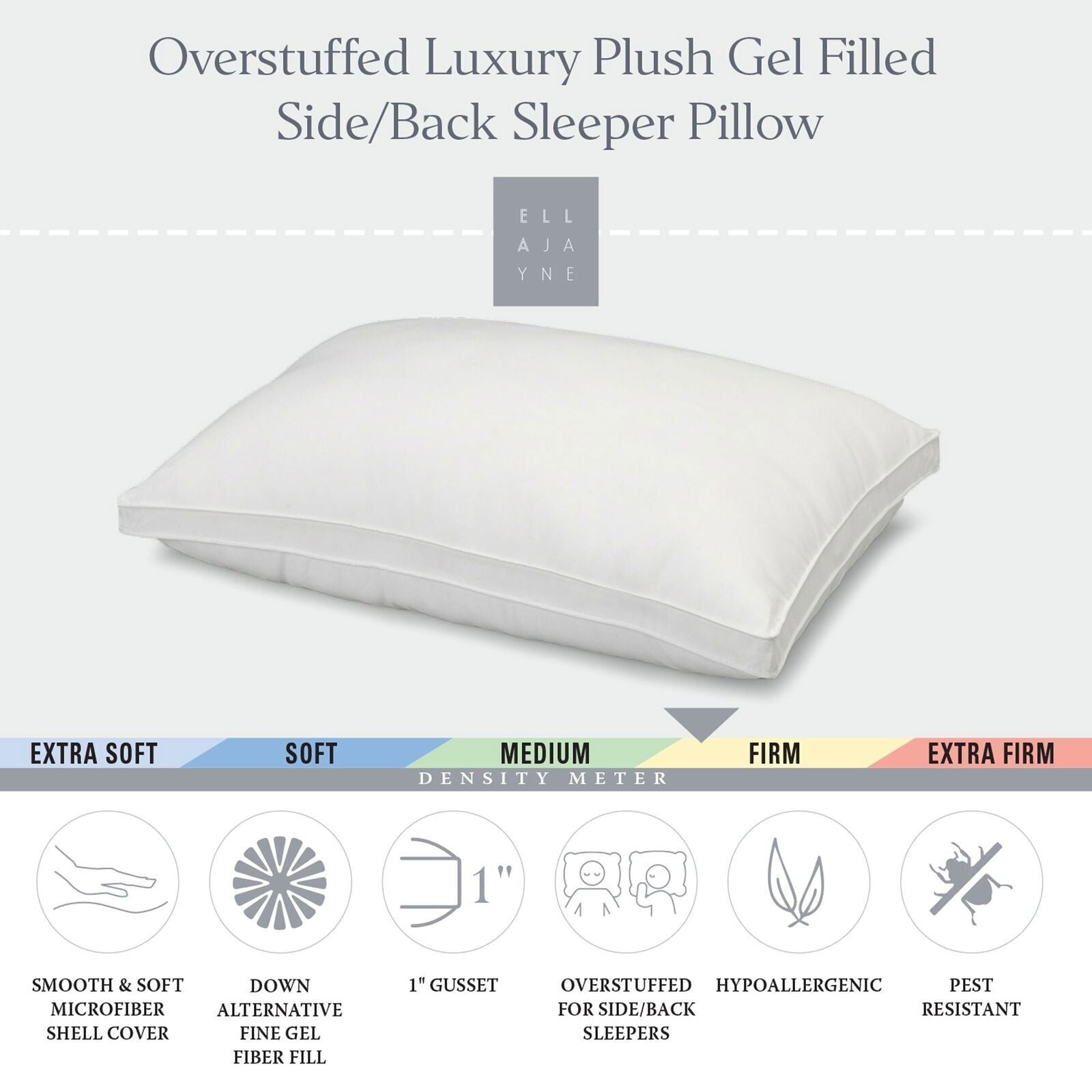 Ella Jayne Gusseted Firm Plush Down Alternative Side/Back Sleeper Pillow