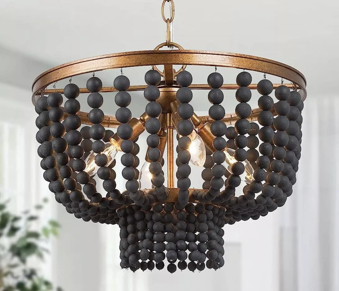 Lnc Home Boho Chandalier Black Beaded 4 Light gold A03898