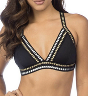 La Blanca Womens Triangle Bra Bikini Swimsuit Top, Black/Gold 8
