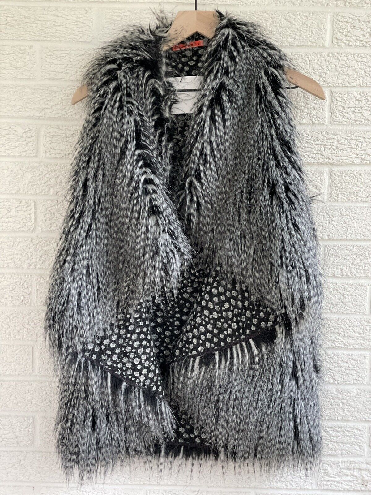 Alice + Olivia Chris Faux Fur Shawl Collar Vest Grey XS