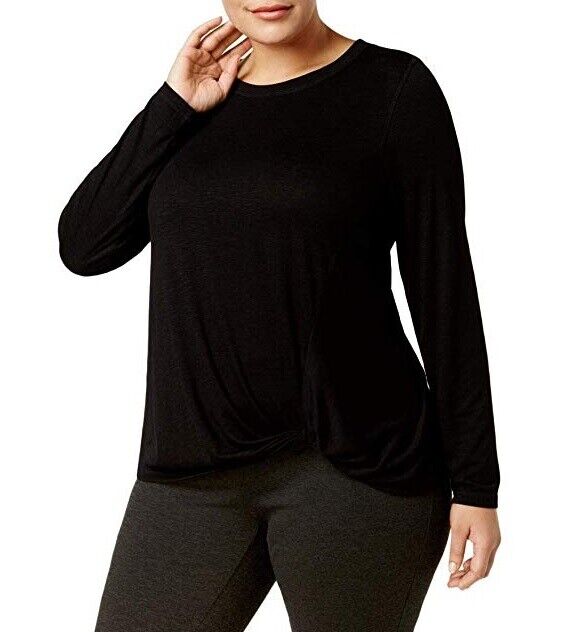 Ideology WomenS Plus Life on the Go Knotted Fitness Pullover Top,  Black, 3X NEW
