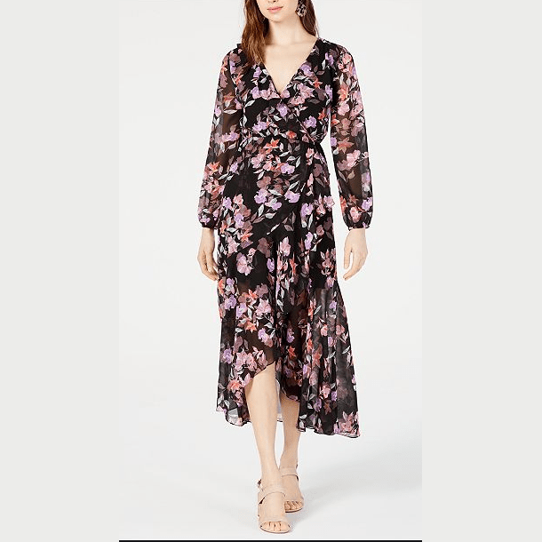 Bar III Floral-Print Wrap Dress, Medium