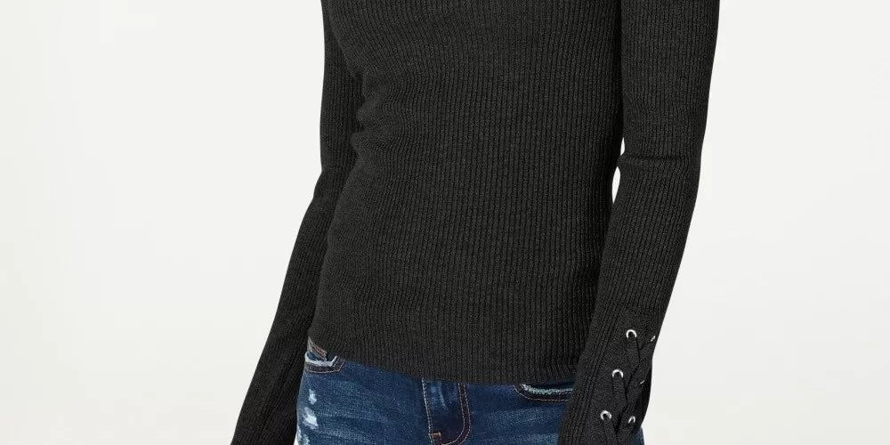 Hooked up by Iot Juniors Lace-up Rib-Knit Sweater, Size XS