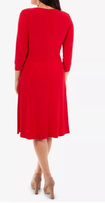 NY Collection Cross-Front Fit and Flare Dress, Red, Size XL