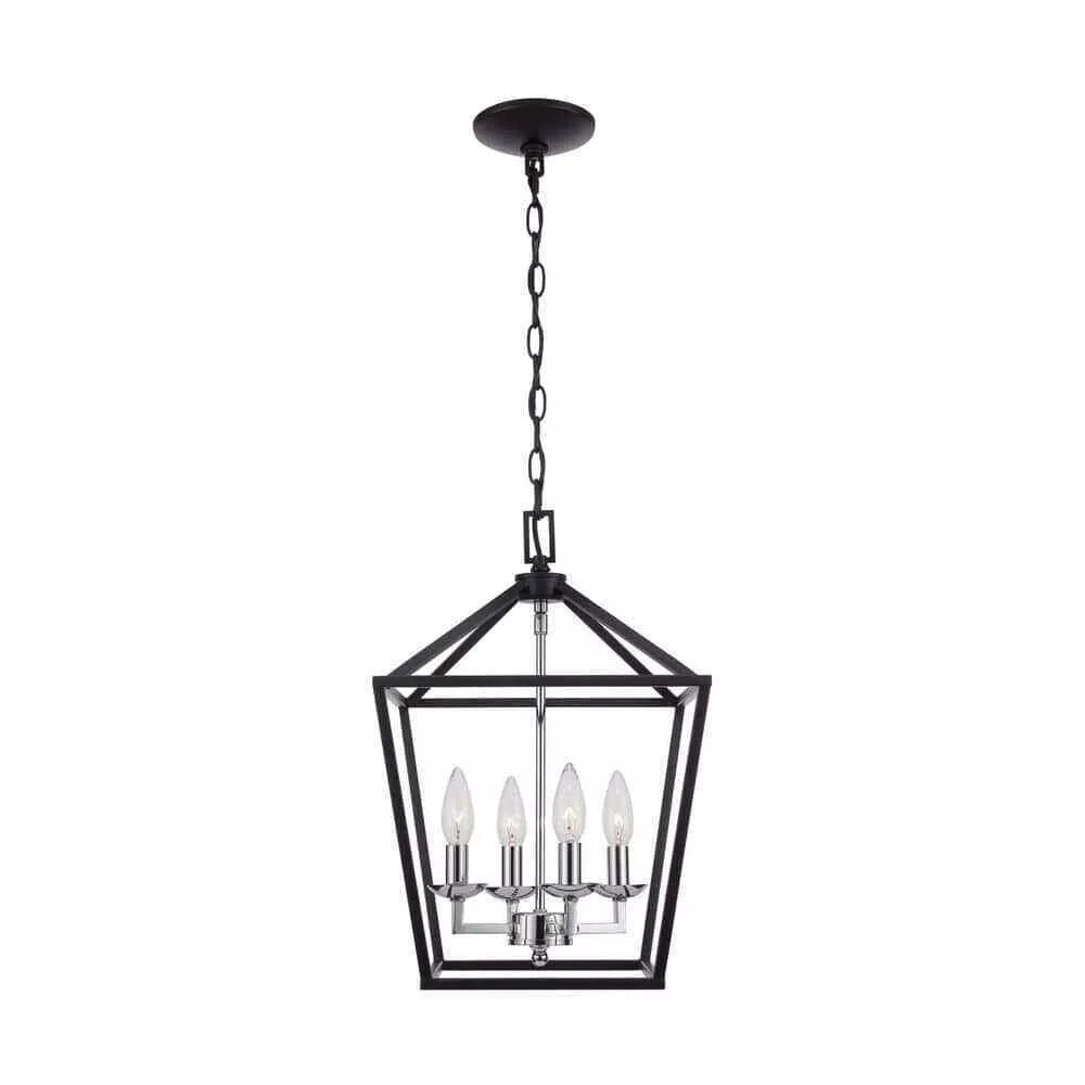 Home Decorators Collection Weyburn 4-Light Black and Polished Chrome Caged Chand