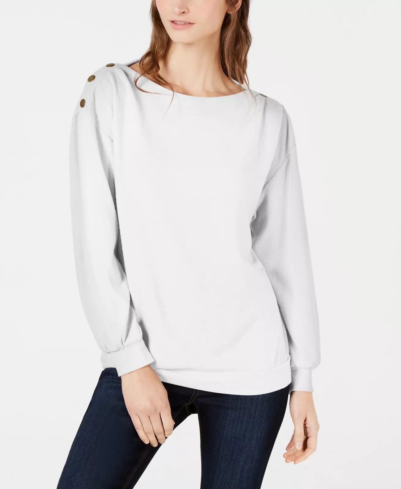 1.State Cozy Metallic-Trim Sweatshirt, Size Small