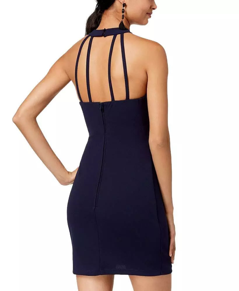 Speechless Juniors Illusion-Contrast Bodycon Dress, Navy, Size 11