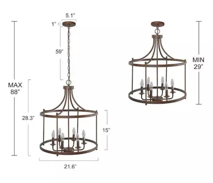 LNC Mocha 6-Light Antique Brozne Rustic Cage Chandelier