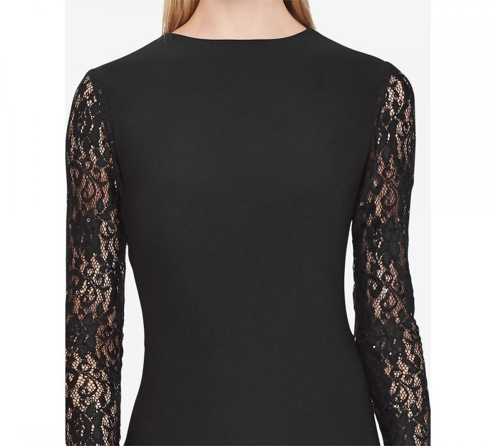 Lauren by Ralph Lauren Womens Lace-Sleeve MIDI Dress