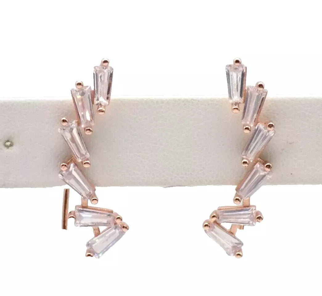 Tiara Cubic Zirconia Ear Climbers in 14k Rose Gold-Plated Sterling Silver