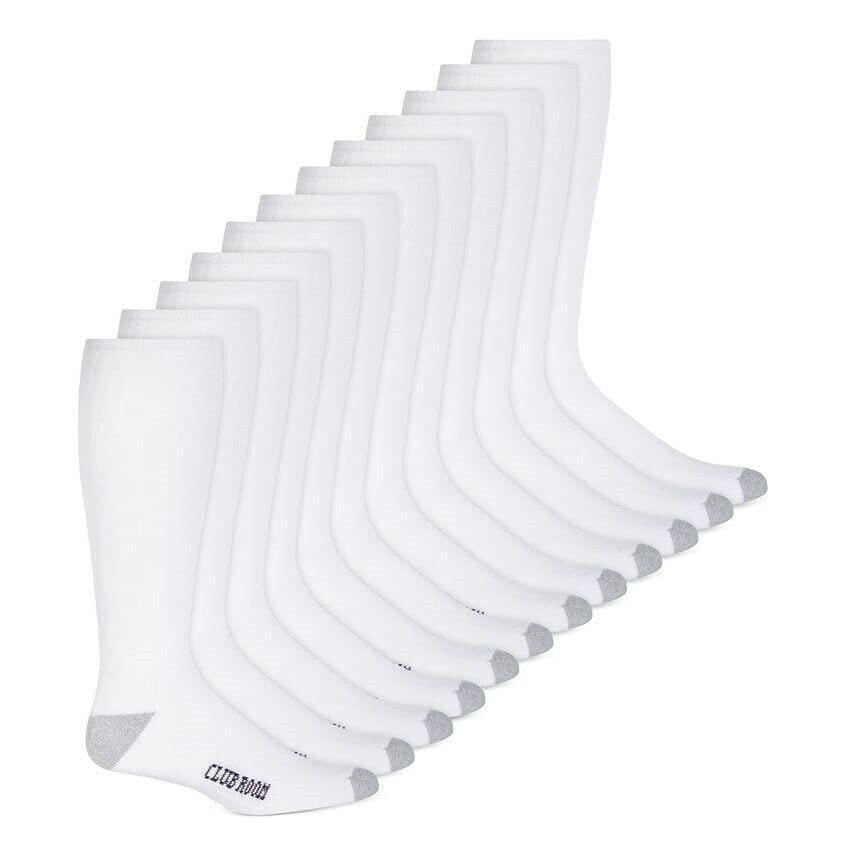 Club Room Mens Over the Calf Socks – 12-Pack, White, Size 7–12