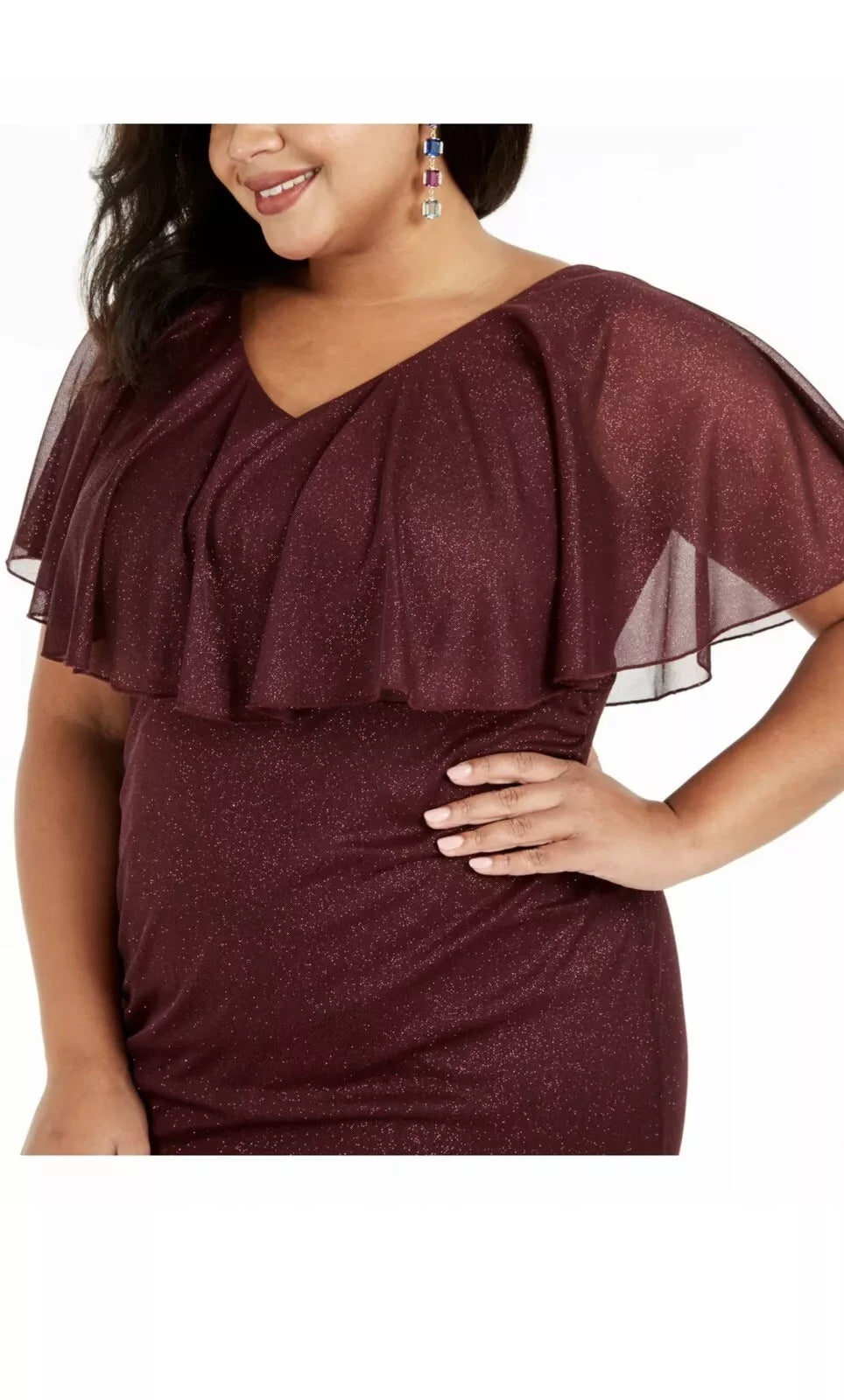 Connected Womens Plus Size Metallic Popover Dress, 14W/Bordeaux