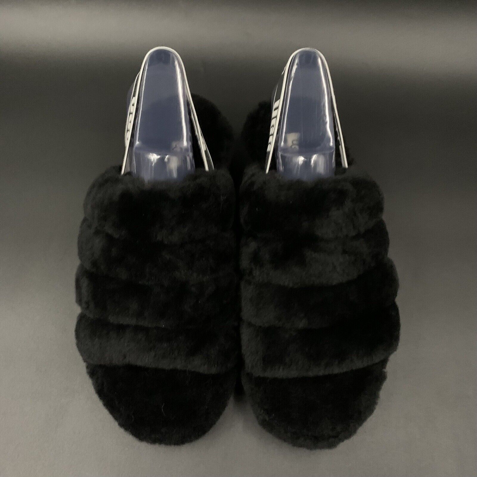 UGG Fluff Yeah Slide Black Sheepskin Slingback Shoes Slippers Size US 8 Womens