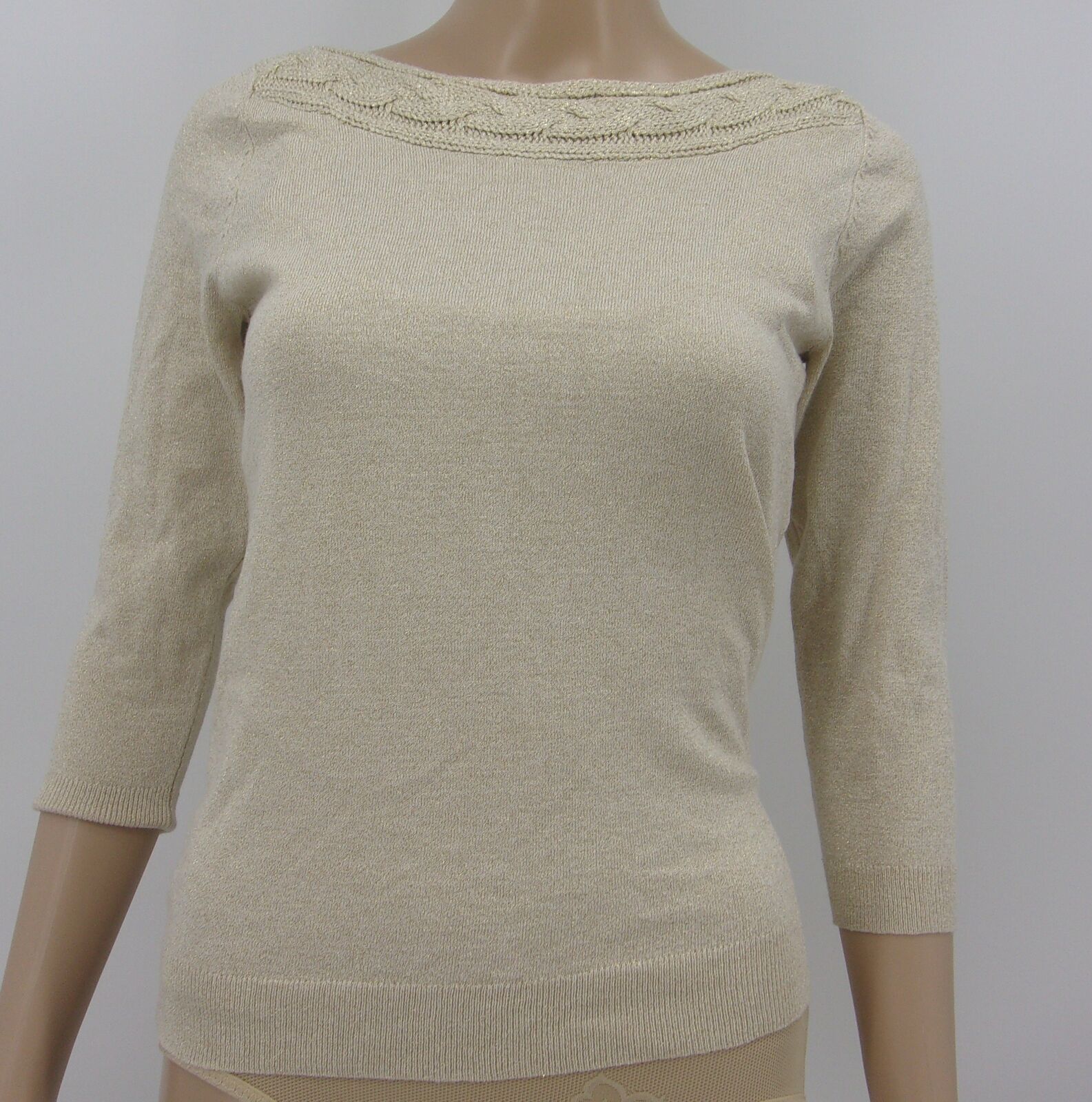 WORTHINGTON Womens Multi Tan Cream Lightweight Shimmer Sweater Blouse PS