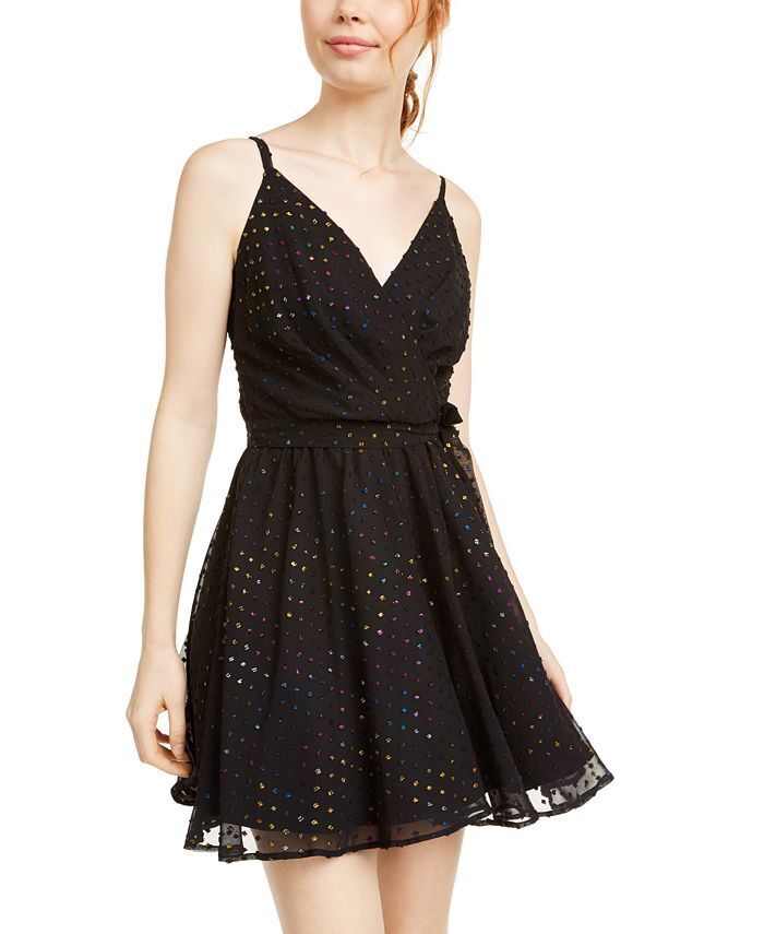 As U Wish Juniors Metallic-Dot Chiffon Dress, Size 3