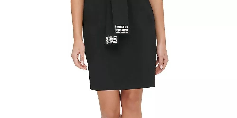 Tommy Hilfiger Womens Sequin-Tie Sheath Dress , Size 2/Black