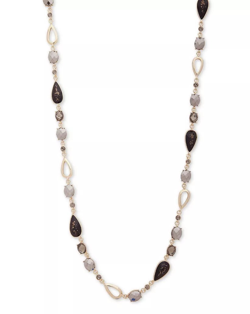 Charter Club Necklace Black Beads Smoky Rhinestones