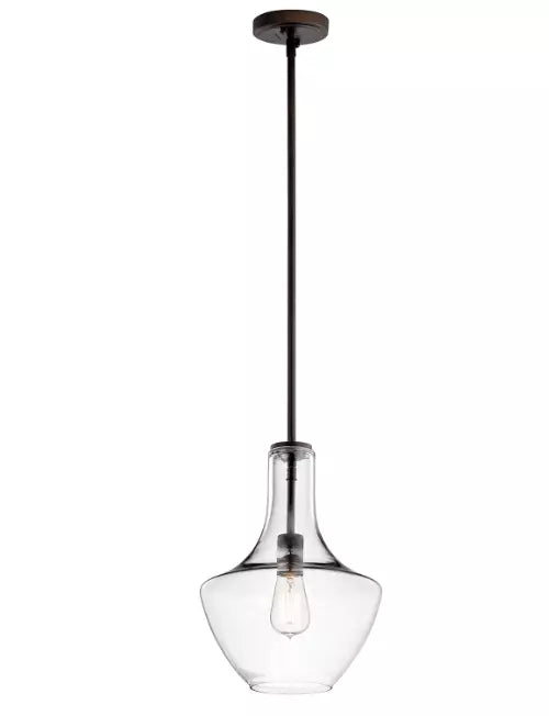 KICHLER Everly 19.75 in. 1-Light Olde Bronze Transitional Shaded Pendant