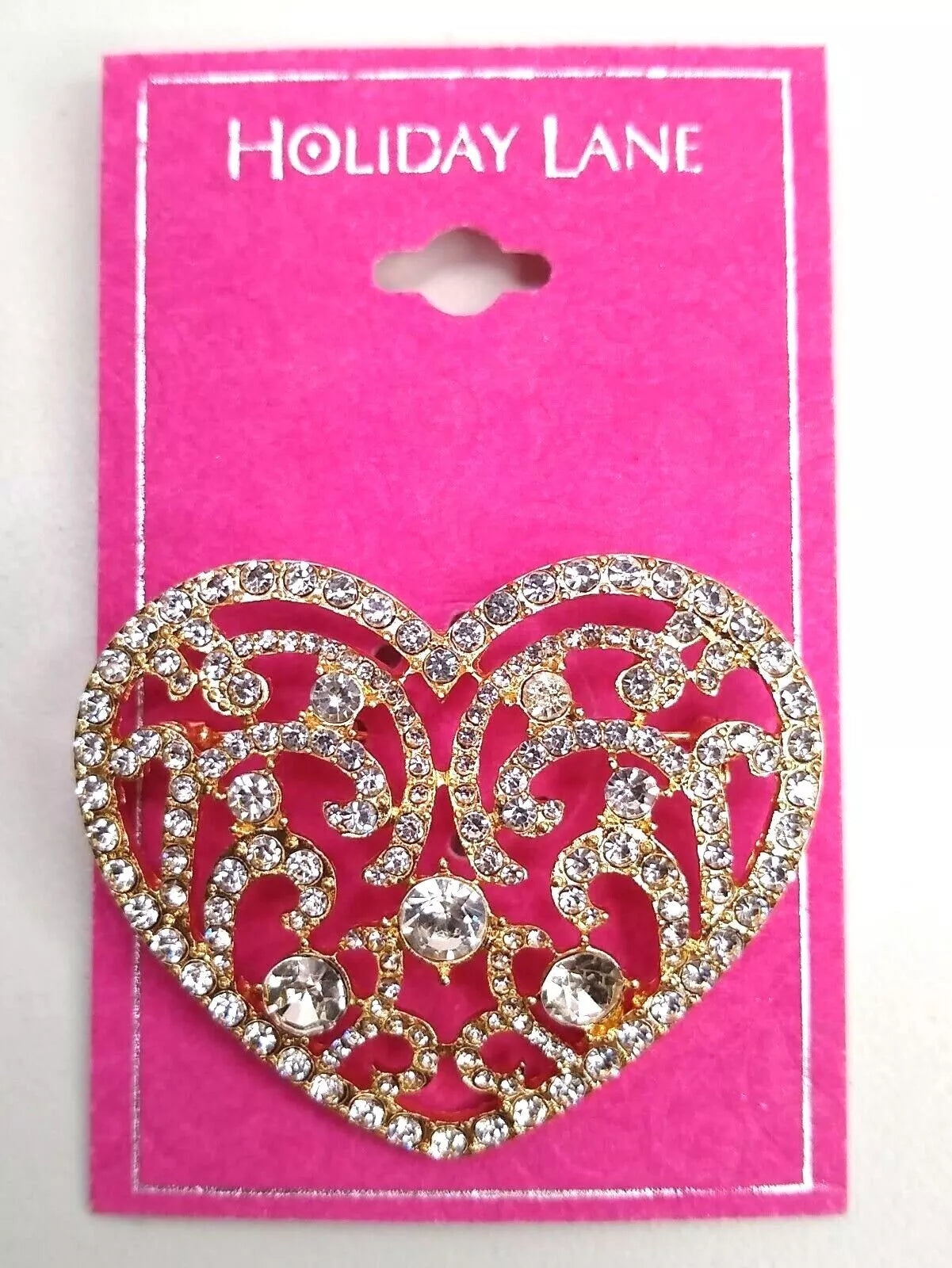 Holiday Lane Gold-Tone Crystal Filigree Heart Pin