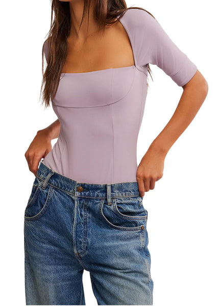 Free People Everly Square Neck Cutout Bodysuit Sea Fog Purple Women’s Medium