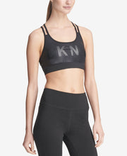 DKNY Womens Sport Logo Glitter Strappy-Back Low-Impact Sports Bra Clear Combo XL