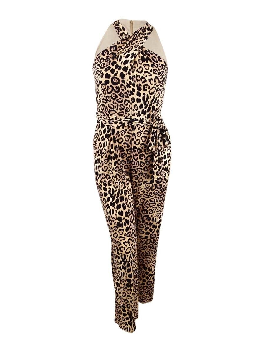 Tahari ASL Women's Animal-Print Halter Jumpsuit, Size 14