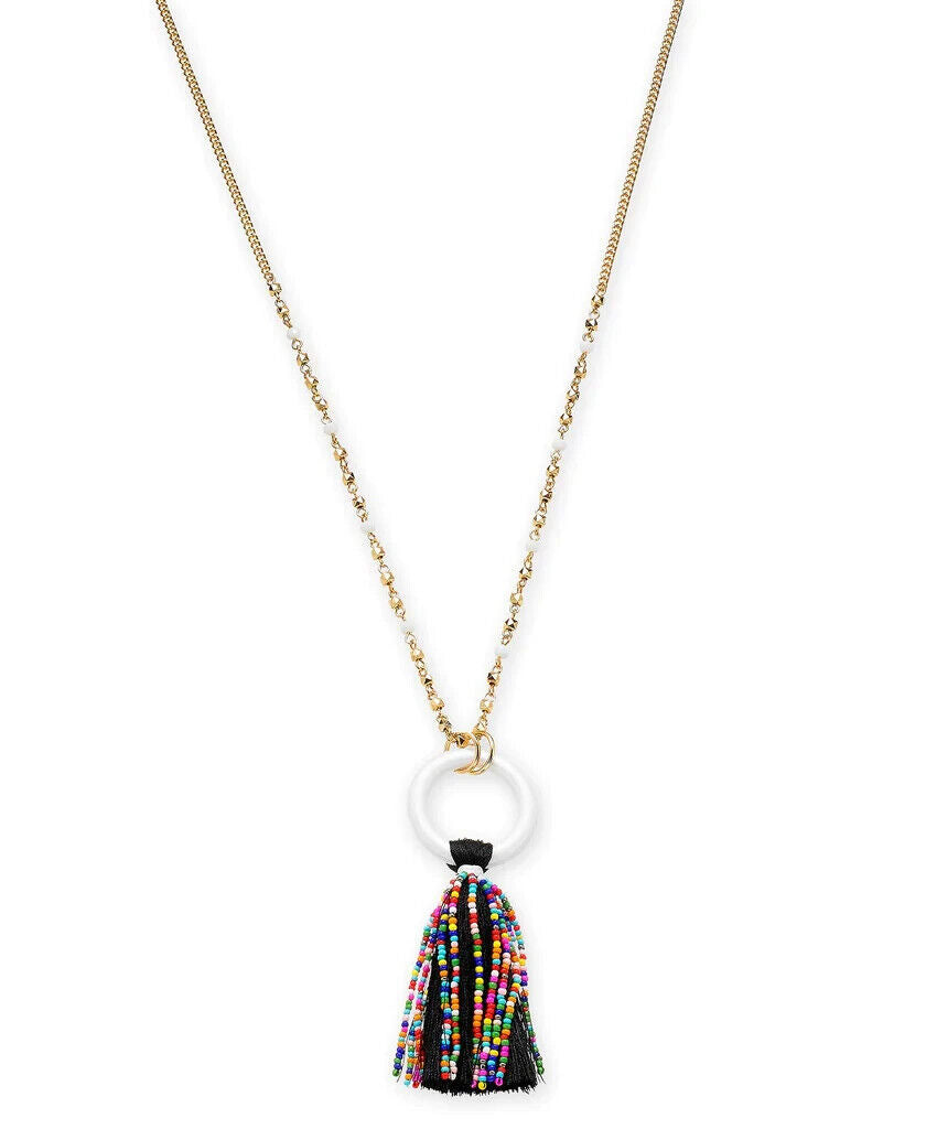 Inc Gold-Tone Beaded Tassel Pendant Necklace, 32 + 3 Extender